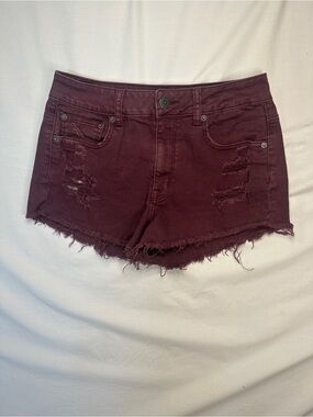 American Eagle Outfitters Burgundy Distressed Denim Shorts